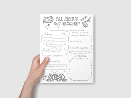All About my Teacher Printable