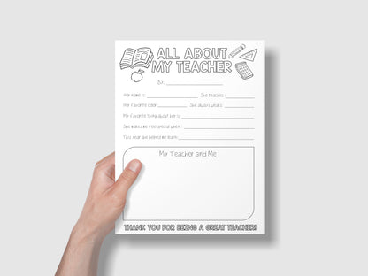 All About my Teacher Printable