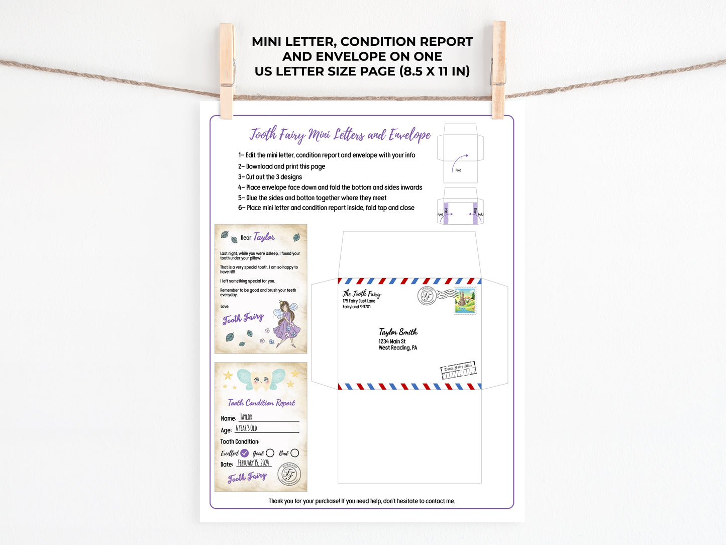 Tooth Fairy Editable Mini Letters and Envelope V1