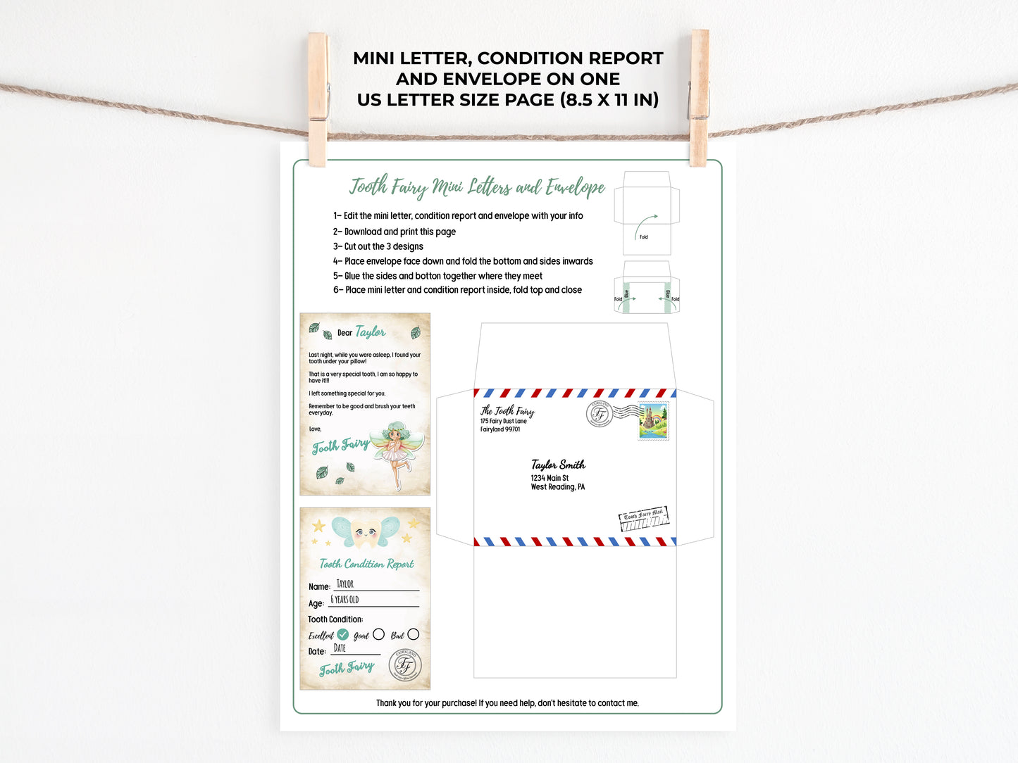 Tooth Fairy Editable Mini Letters and Envelope V7