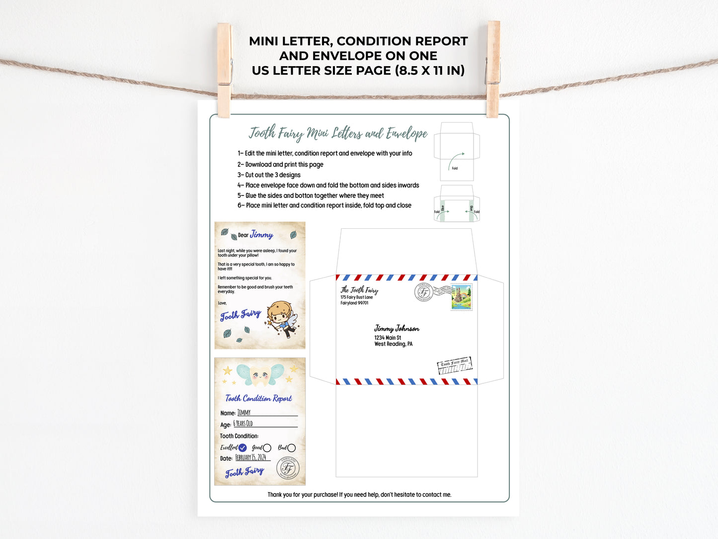 Tooth Fairy Editable Mini Letters and Envelope V8