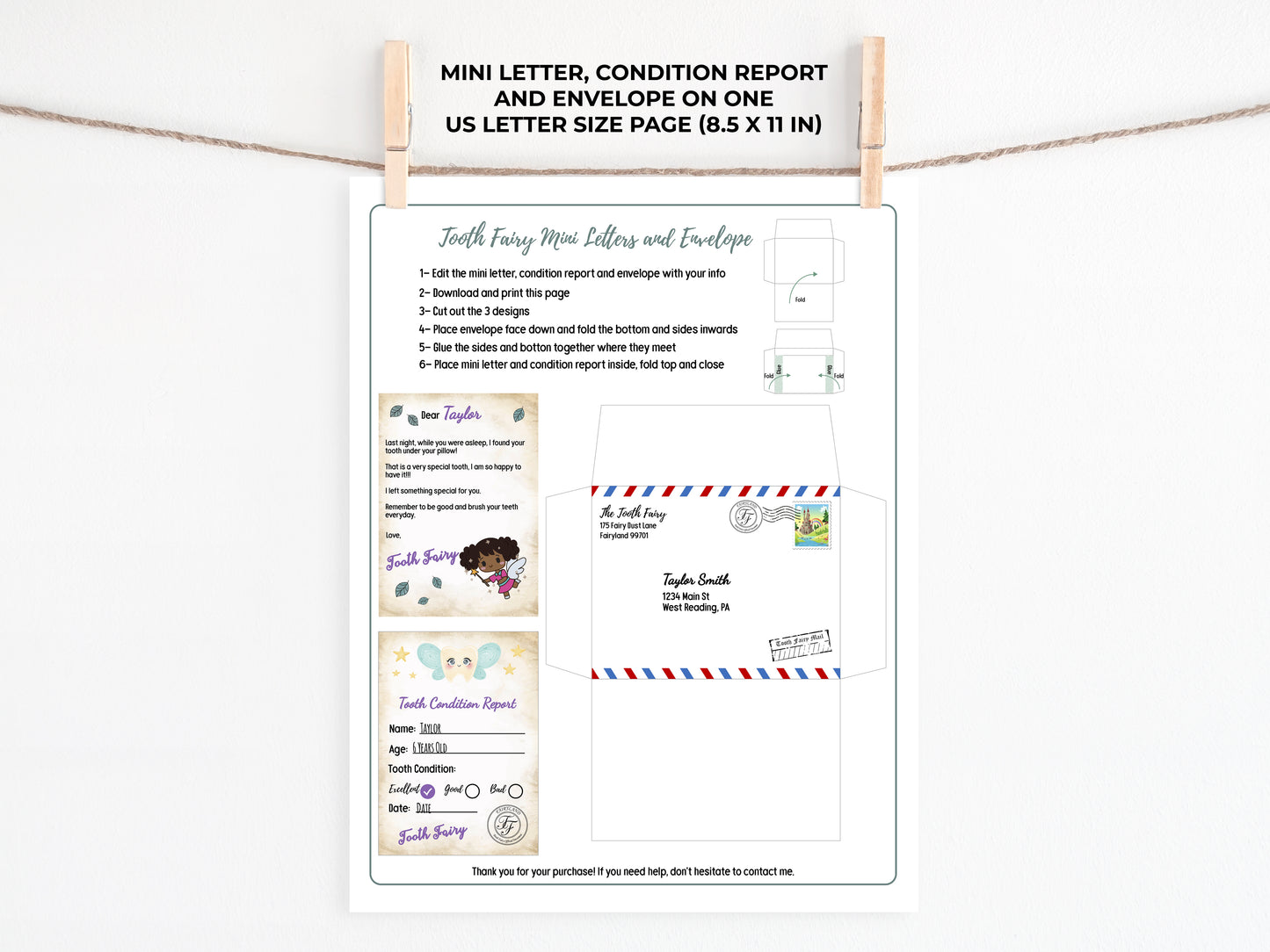 Tooth Fairy Editable Mini Letters and Envelope V2