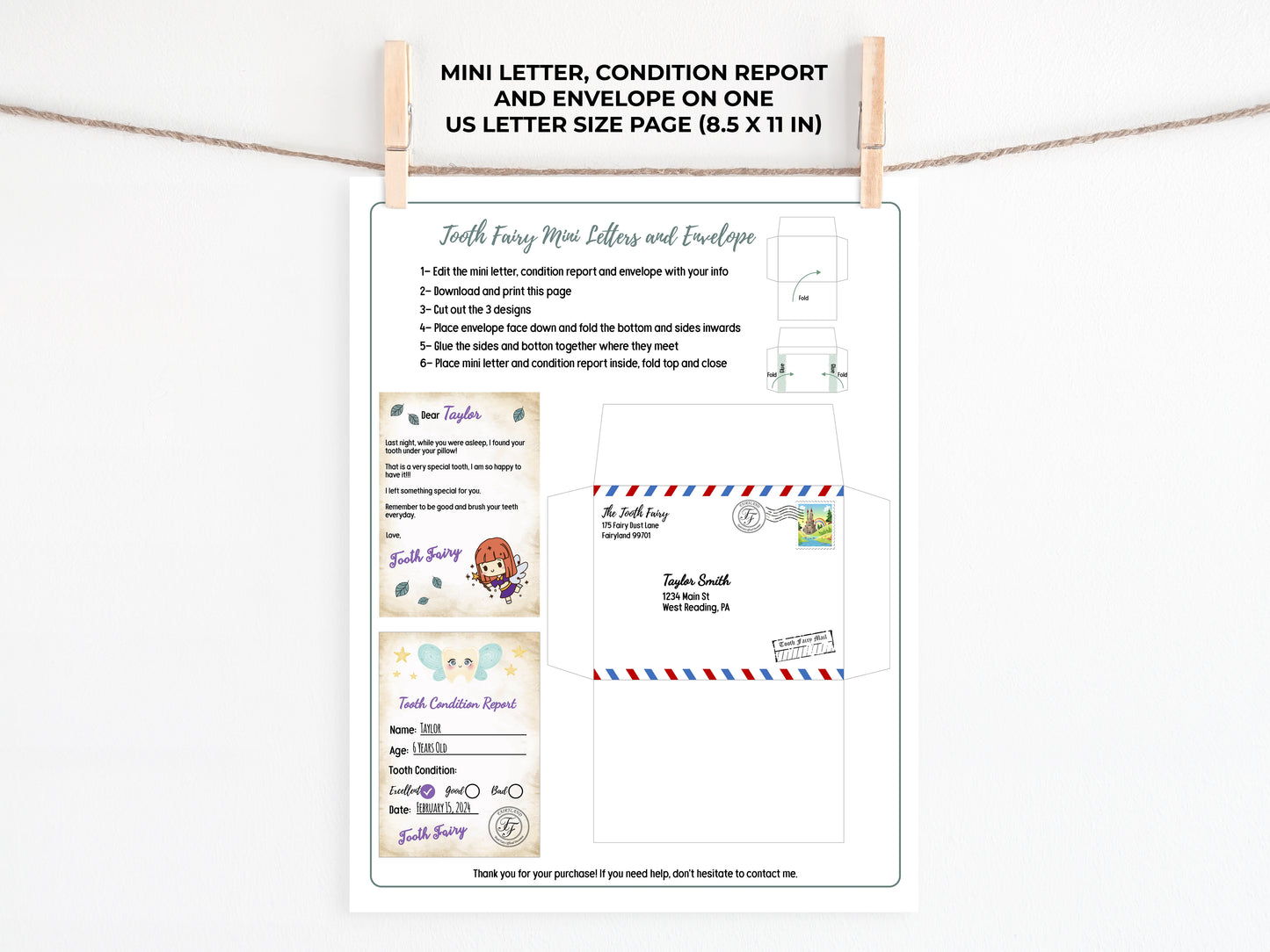 Tooth Fairy Editable Mini Letters and Envelope V6
