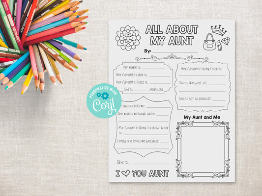 All About my Aunt Printable