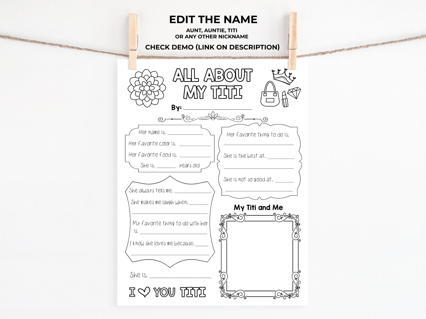 All About my Aunt Printable