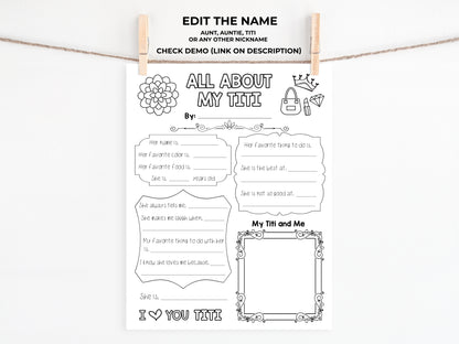 All About my Aunt Printable