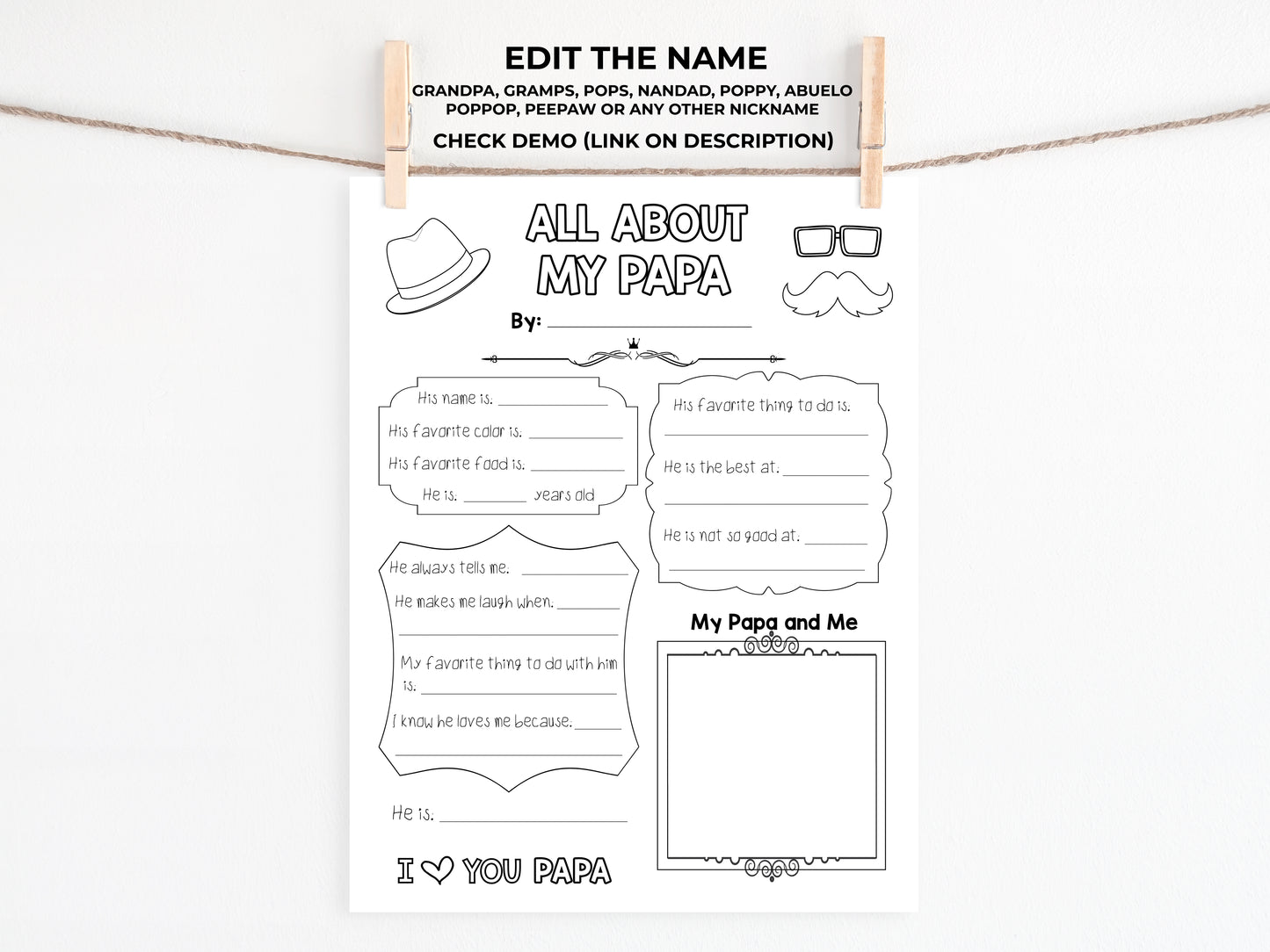All About my Papa Printable