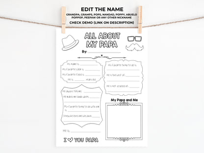 All About my Papa Printable