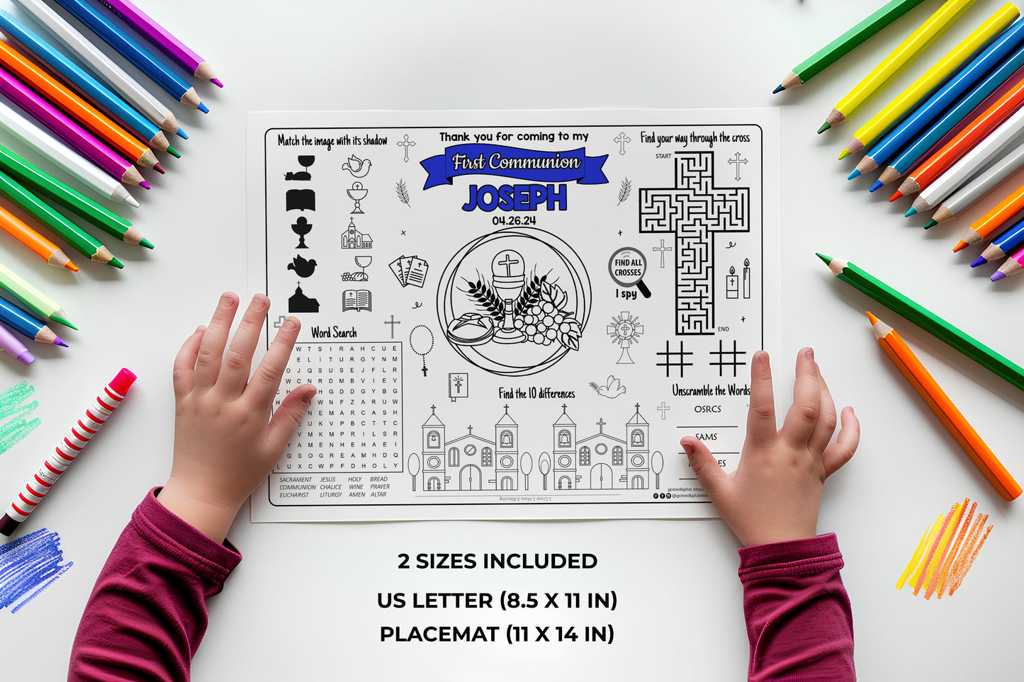 First Communion Activity Sheet Placemat.