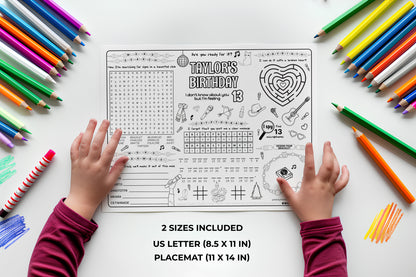 Taylor Swift inspired Activity Sheet Placemat.