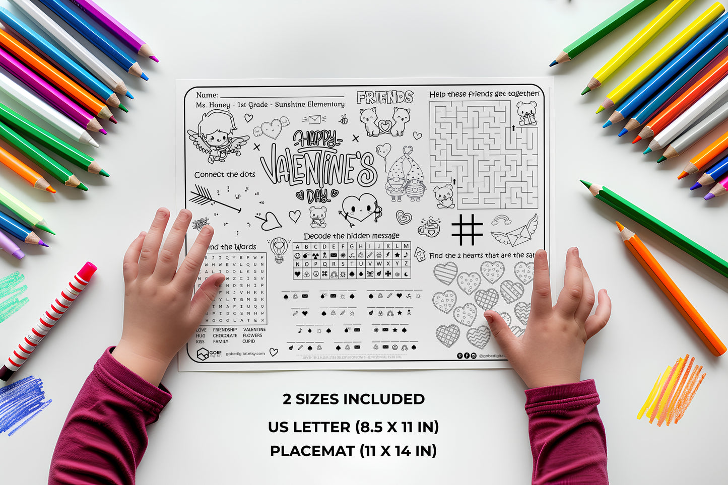 Valentines Day Activity Sheet Placemat.