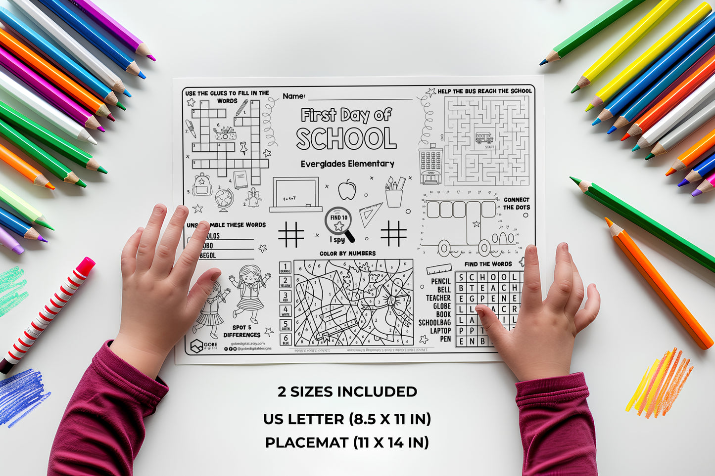 Back to School Activity Sheet. First Day of School Placemat.
