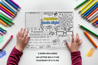 Hollywood Movie Night Activity Sheet Placemat.