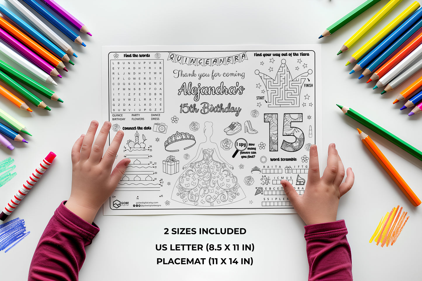 Quinceanera Activity Sheet Placemat