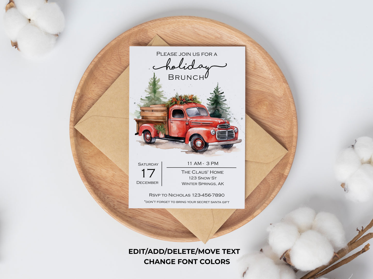 Red Truck Christmas Party Invitation