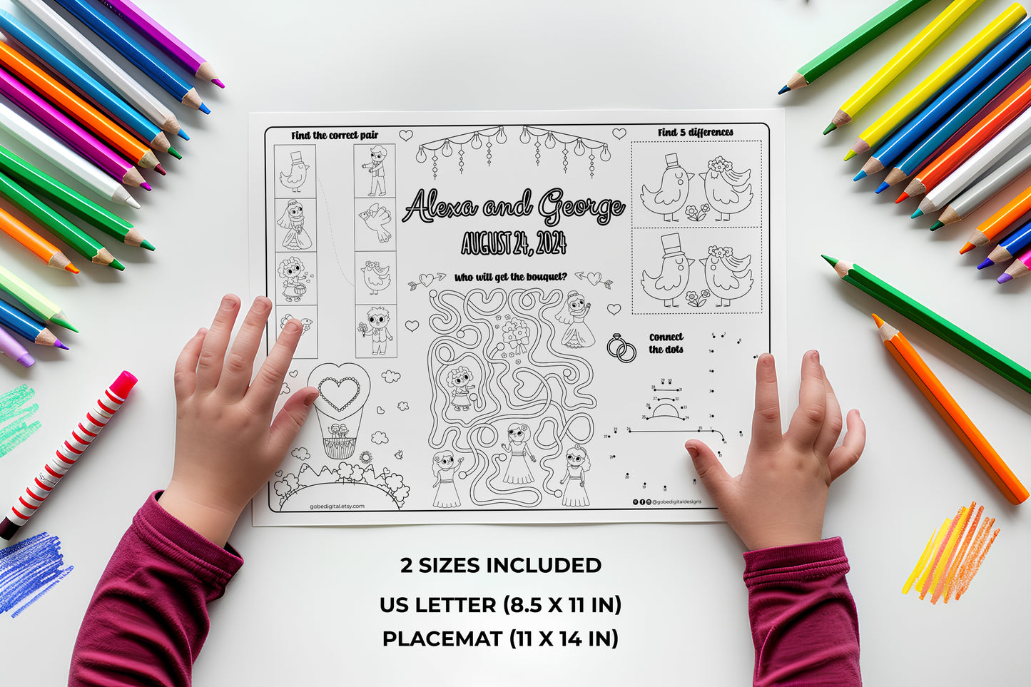 Personalized Wedding Activity Sheet Placemat - Version 3