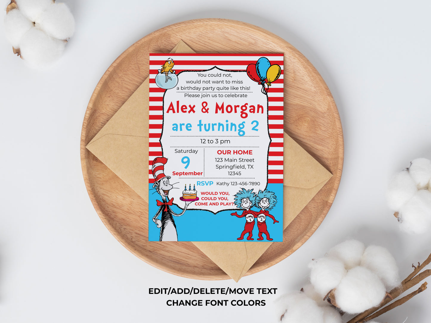Cat Hat Things Party Invitation