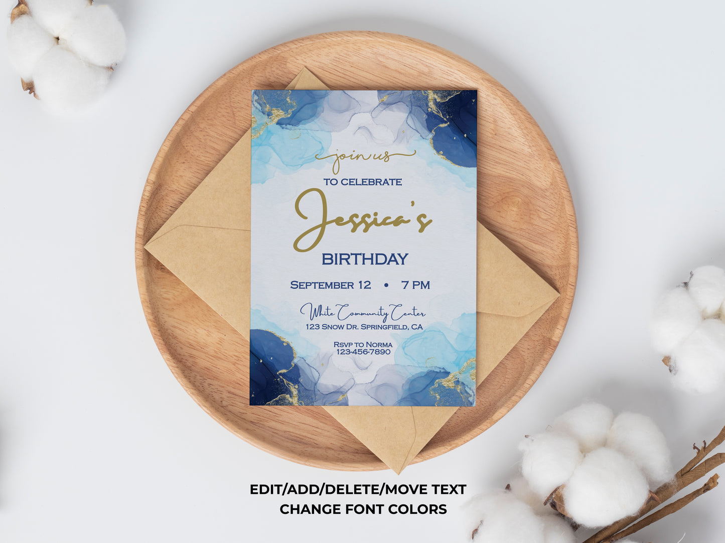 Blue and Gold Party Invitation