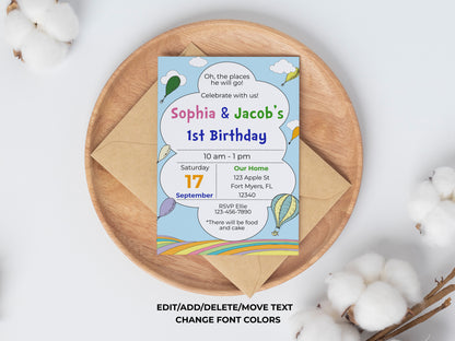 Hot Air Balloon Girl Birthday Party Invitation