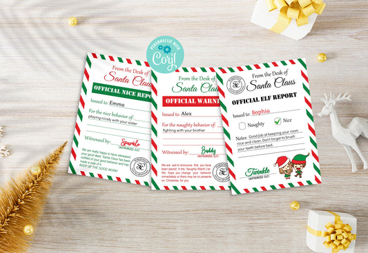 Santa's Official EDITABLE Elf Report for naughty or nice behavior. Includes ALL 3 Reports.