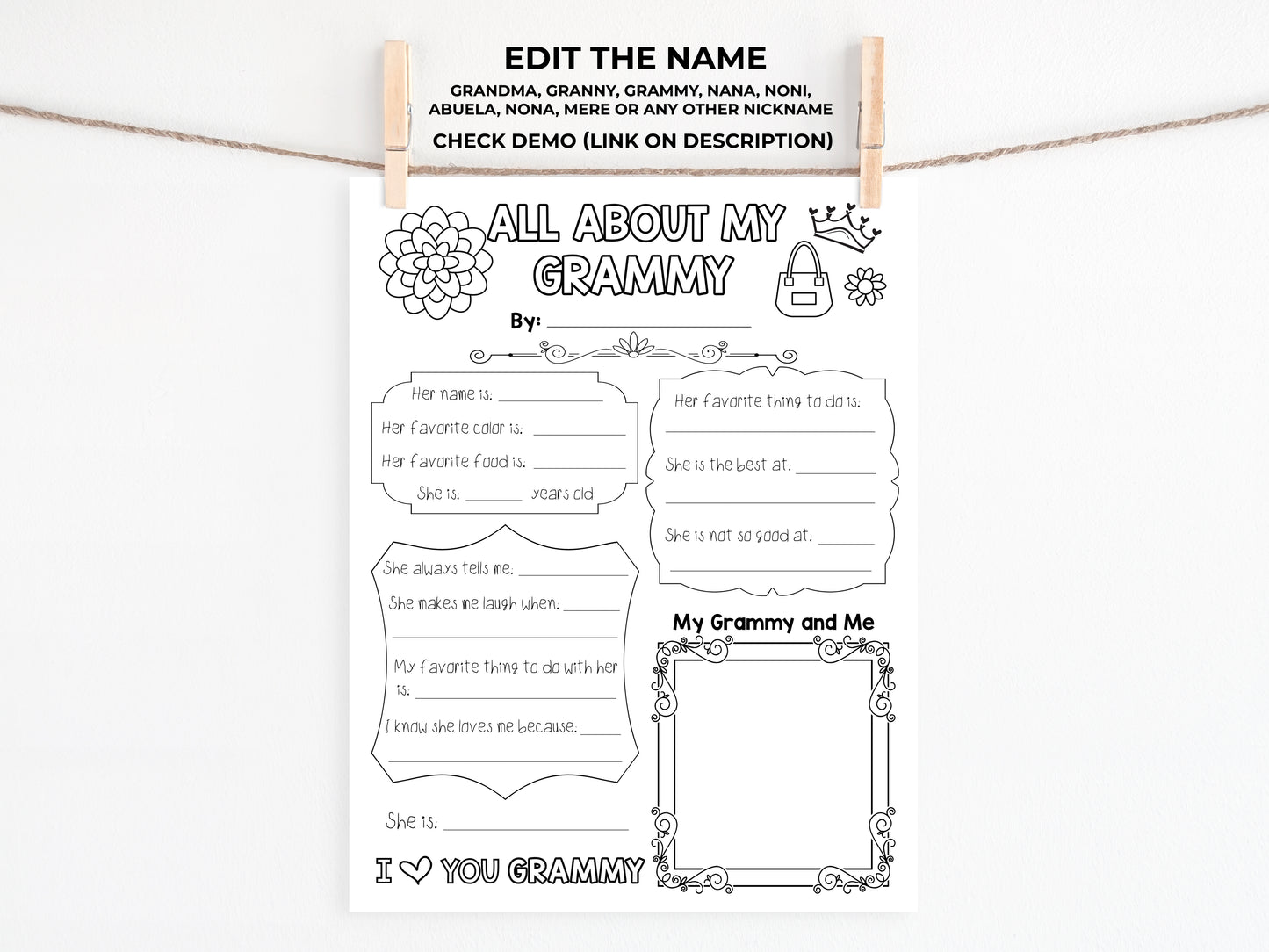 All About my Grandma Printable