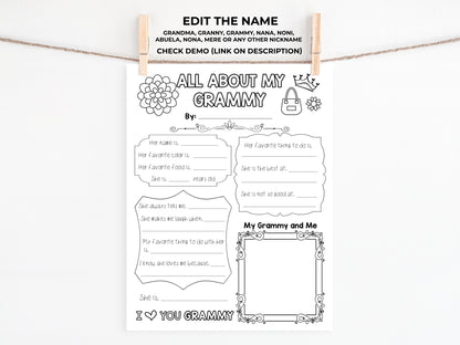 All About my Grandma Printable