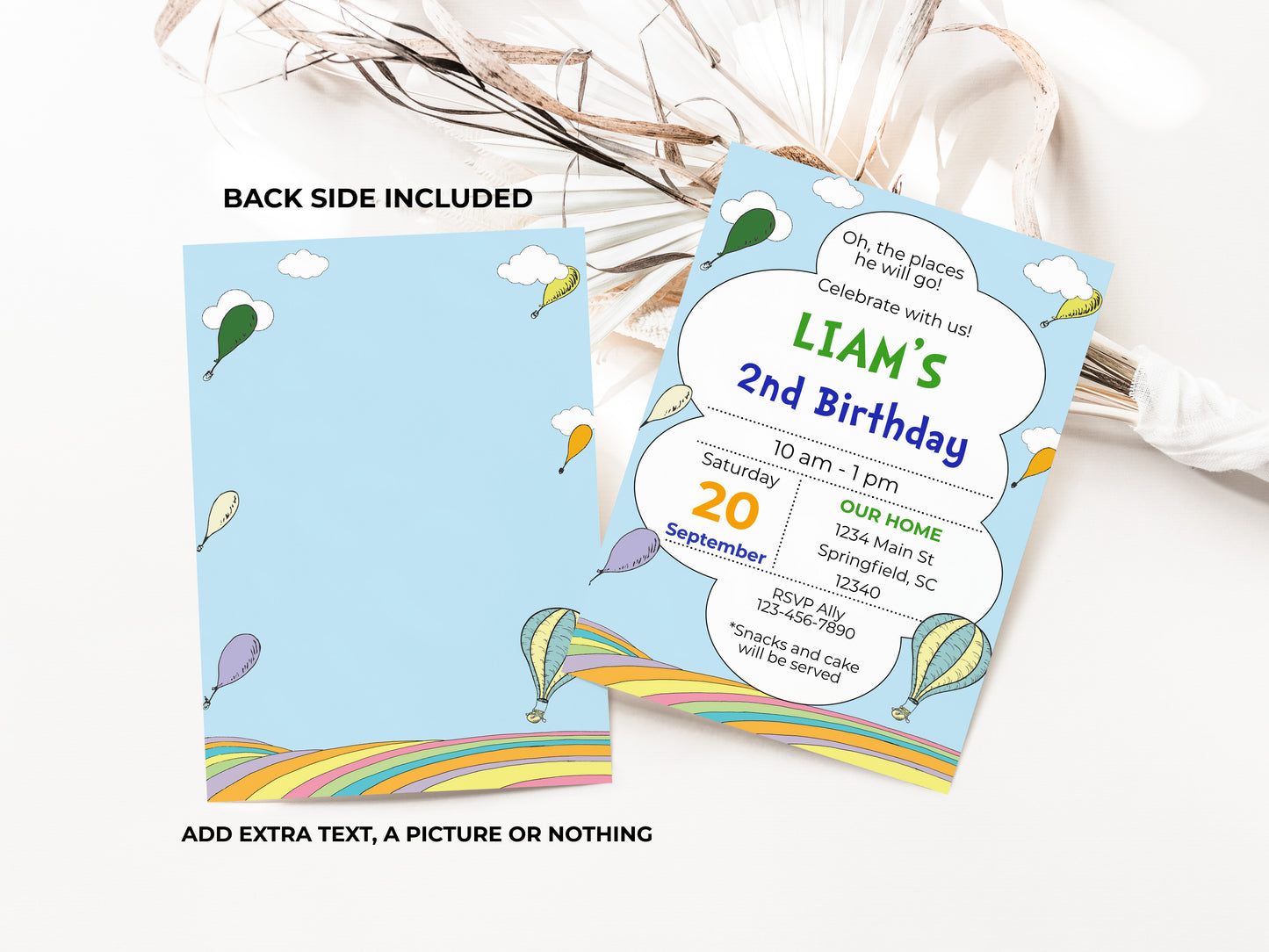 Hot Air Balloon Blue Birthday Party Invitation