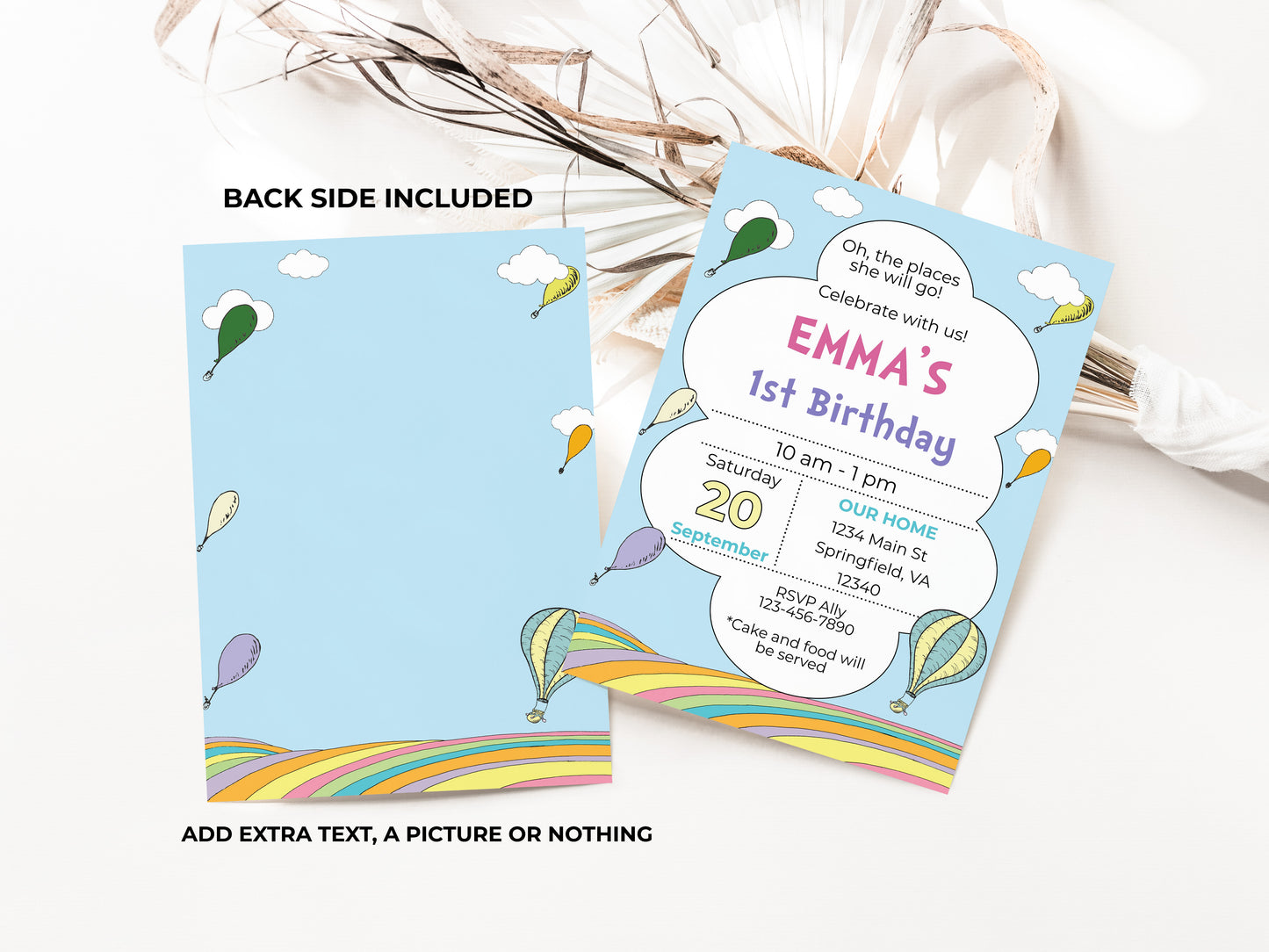 Hot Air Balloon Girl Birthday Party Invitation