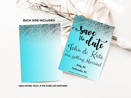 Save the Date Aqua Invitation for Quinceañera, Sweet 16, Wedding, Birthday
