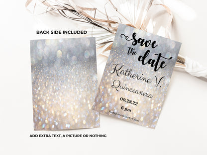 Save the Date Rose Gold Invitation for Quinceañera, Sweet 16, Wedding, Birthday