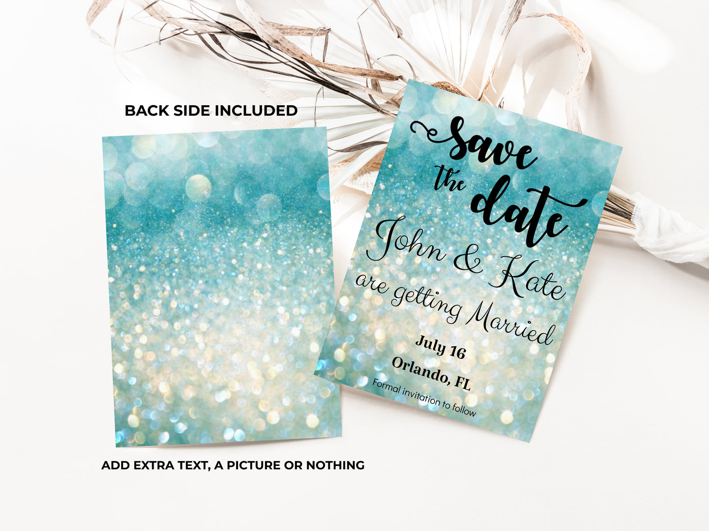 Save the Date Teal Invitation for Quinceañera, Sweet 16, Wedding, Birthday