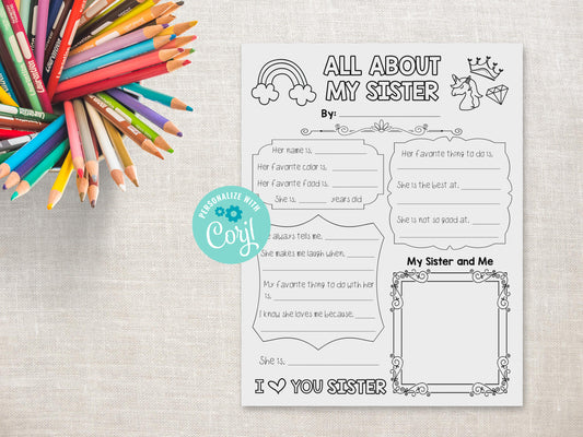All About my Sister Printable