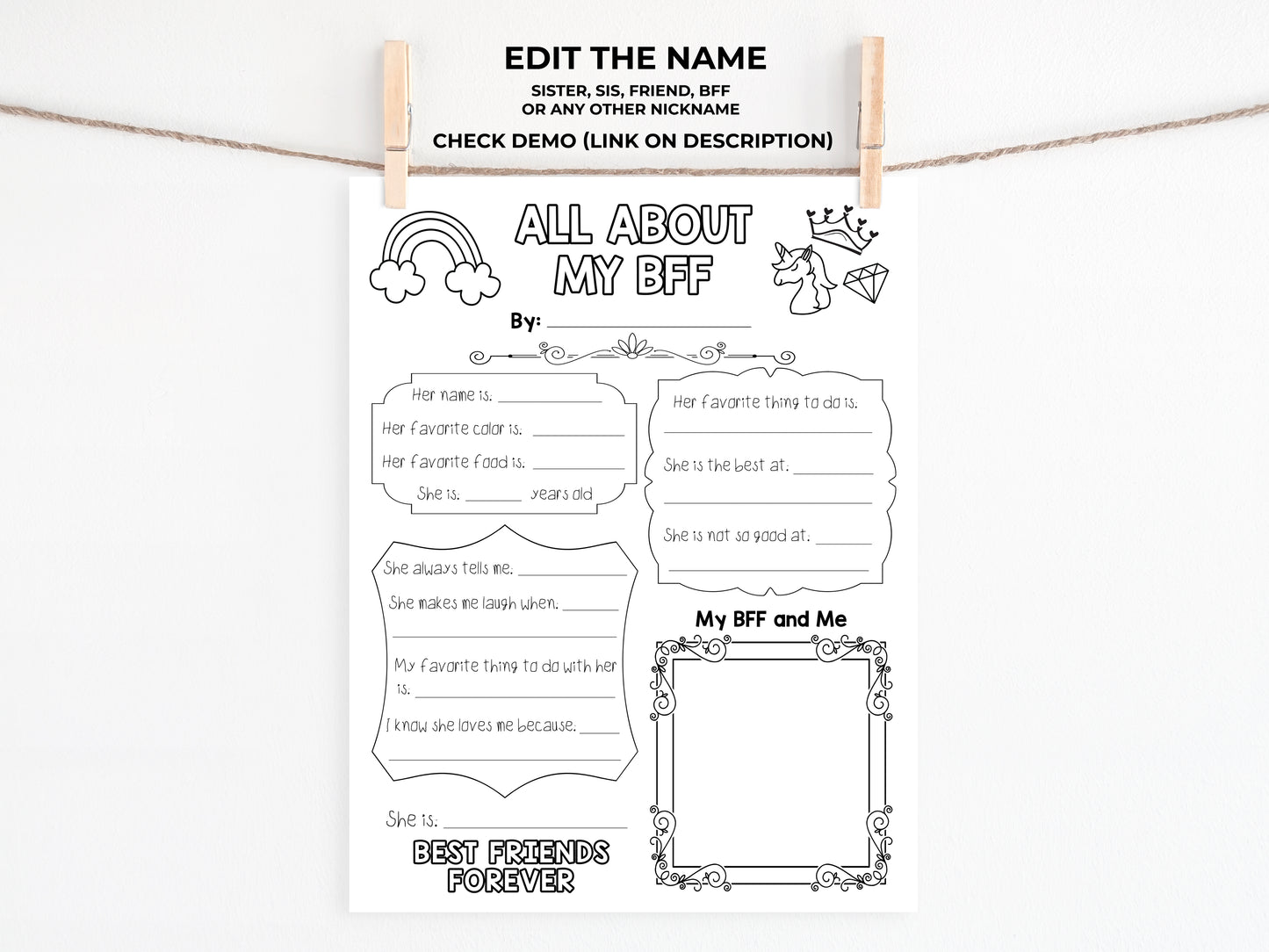 All About my Sister Printable