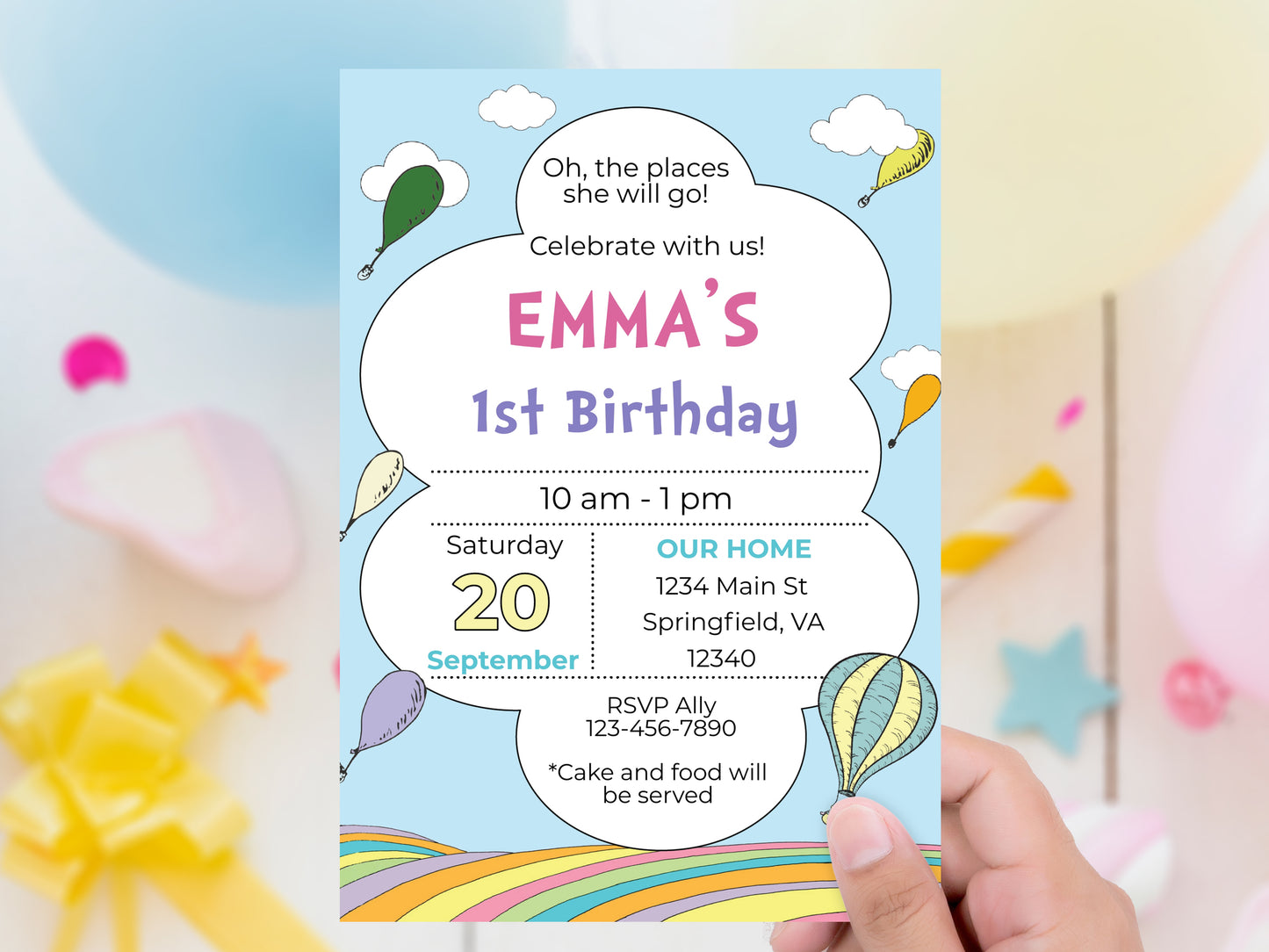 Hot Air Balloon Girl Birthday Party Invitation