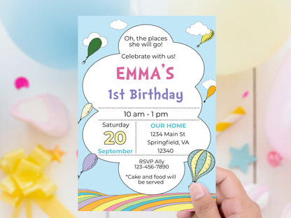 Hot Air Balloon Girl Birthday Party Invitation