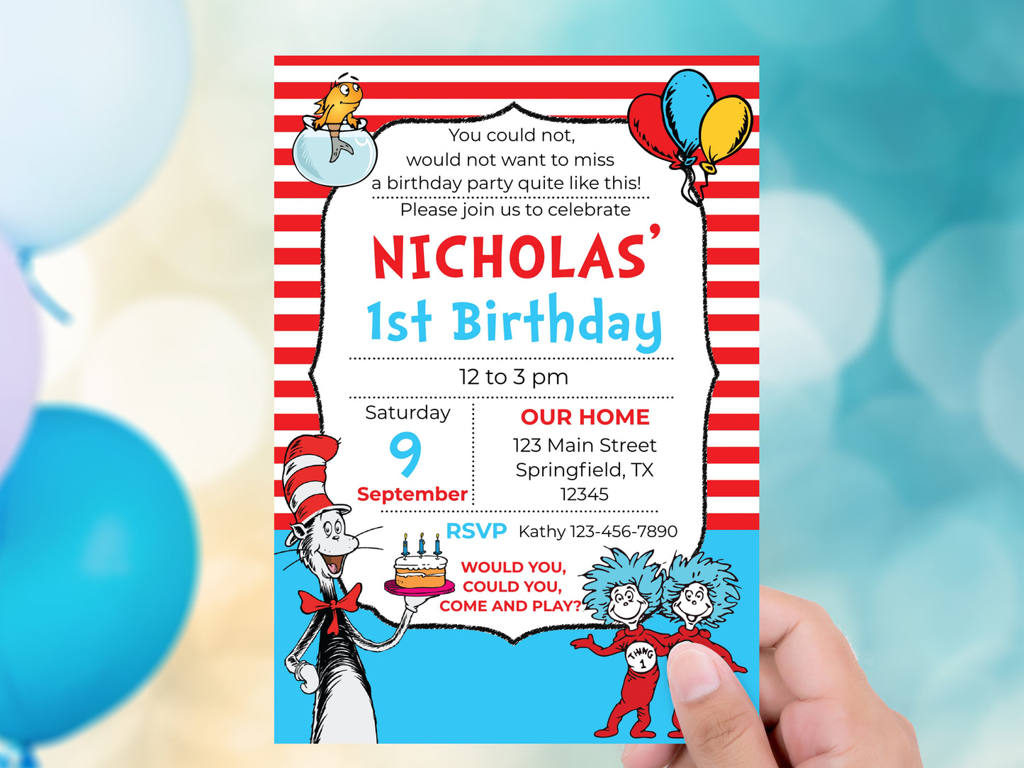 Cat Hat Things Party Invitation