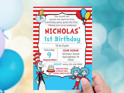 Cat Hat Things Party Invitation