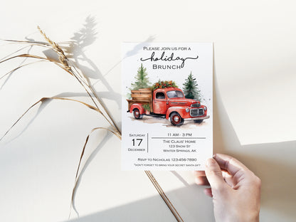 Red Truck Christmas Party Invitation