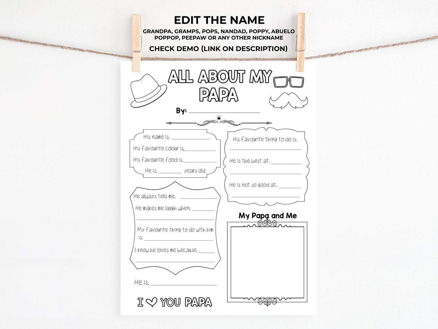 All About my Grandfather Printable - UK version