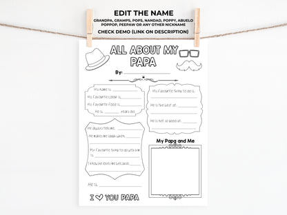 All About my Grandfather Printable - UK version