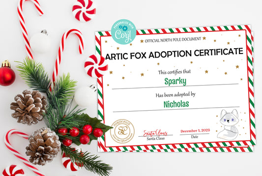 Santa's Official Artic Fox Adoption Certificate