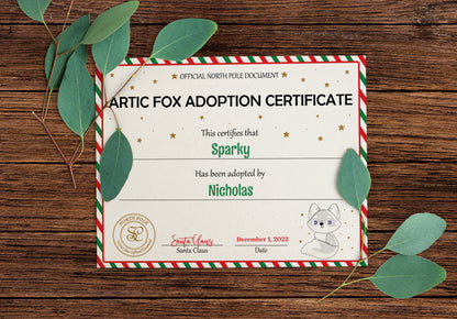 Santa's Official Artic Fox Adoption Certificate