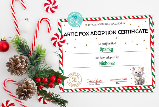 Santa's Official Artic Fox Adoption Certificate