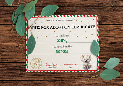 Santa's Official Artic Fox Adoption Certificate