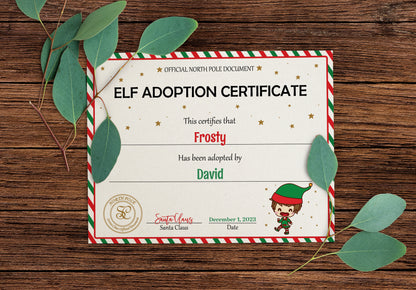 Santa's Official Elf Adoption Certificate for a boy