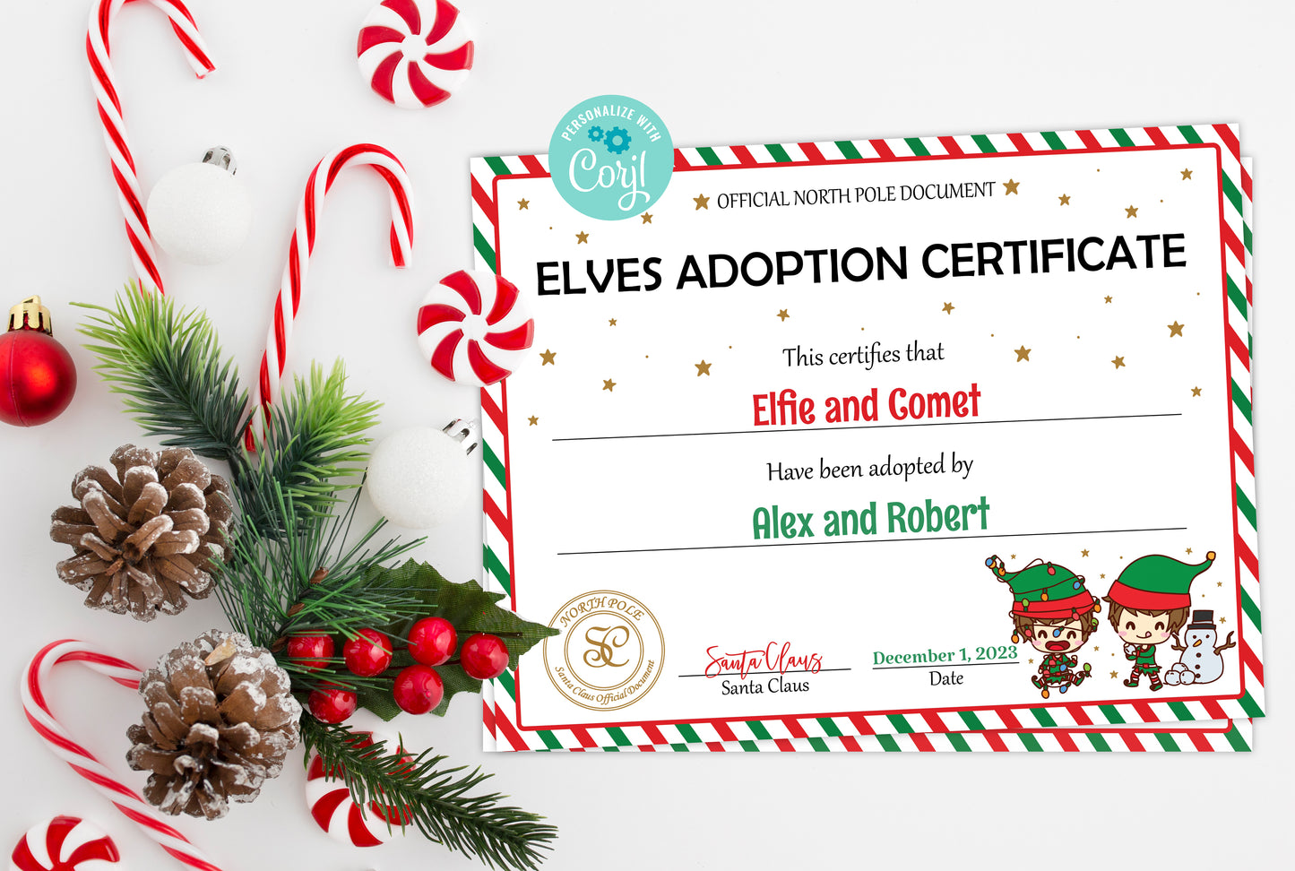 Santa's Official Elves Adoption Certificate for boys