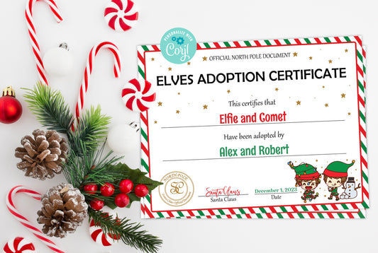 Santa's Official Elves Adoption Certificate for boys