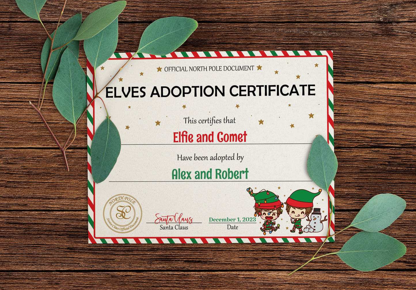 Santa's Official Elves Adoption Certificate for boys