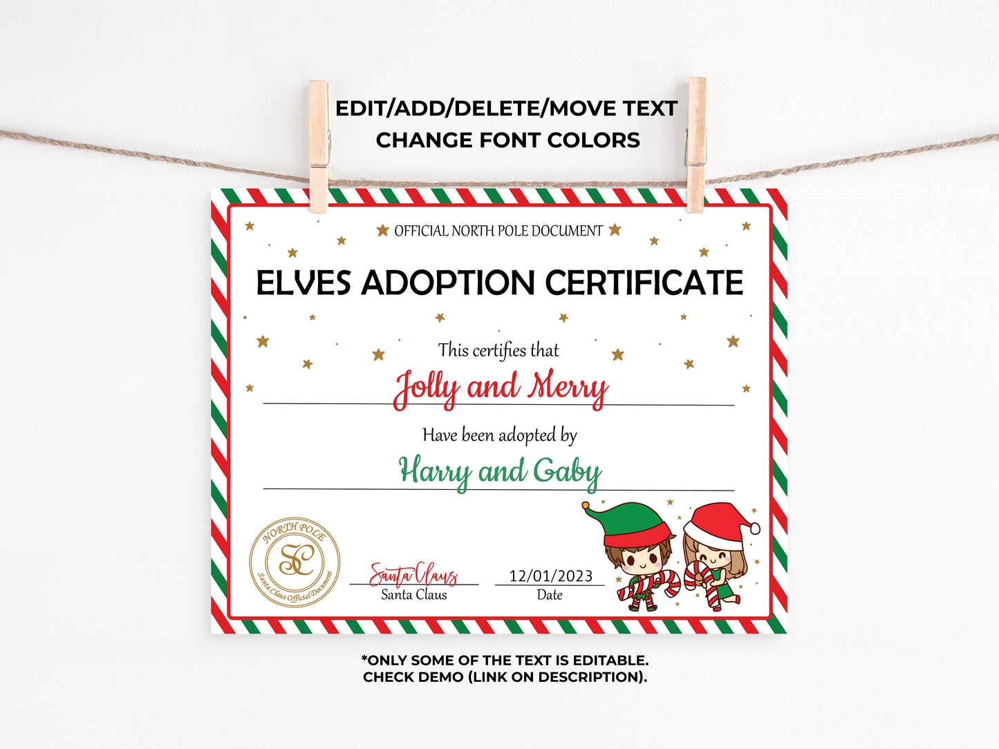 Santa's Official Elves Adoption Certificate