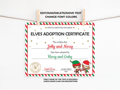Santa's Official Elves Adoption Certificate